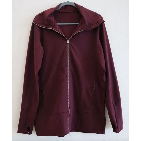 Lululemon Women's Sz 12 Burgundy Full Zip Mock Neck Hooded In Stride Jacket - Picture 1 of 9